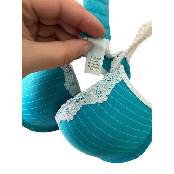Biatta Push-Up Bra Women's 36C Blue/White Striped Underwire Lace Trim Nylon - Picture 3 of 5